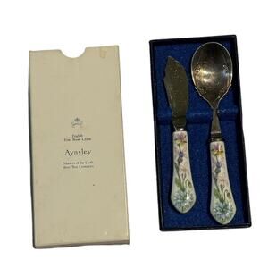 Aynsley Jam Spoon and Butter Knife Boxed Set w/Porcelain Handles VTG England
